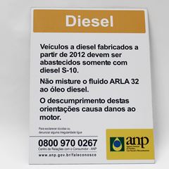 Placa Sinalizadora Diesel 15cm x 20cm Laminado com Vinil ANP