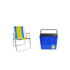 KIT CADEIRA PRAIA ALTA ALUMÍNIO COLORIDA MOR + CAIXA TÉRMICA 34L AZUL INVICTA