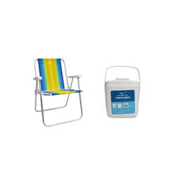 KIT CADEIRA PRAIA ALTA ALUMÍNIO COLORIDA MOR + PORTA GELO 1L BRANCO COM ALÇA INVICTA