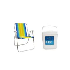 KIT CADEIRA PRAIA ALTA ALUMÍNIO COLORIDA MOR + PORTA GELO 2,5L BRANCO COM ALÇA INVICTA