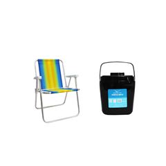 KIT CADEIRA PRAIA ALTA ALUMÍNIO COLORIDA MOR + PORTA GELO 2,5L PRETO COM ALÇA INVICTA