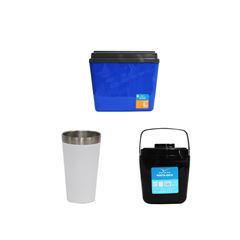 KIT COPO TÉRMICO AÇO INOX 473ML BRANCO + CAIXA TÉRMICA 34L AZUL INVICTA + PORTA GELO 2,5L PRETO COM ALÇA INVICTA