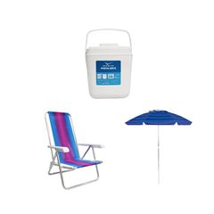 KIT GUARDA-SOL COLORIDO SILVER COATING ALUMÍNIO 2M MOR + CADEIRA RECLINÁVEL 4 POSIÇÕES ALUMÍNIO MOR + PORTA GELO 2,5L BRANCO COM ALÇA INVICTA