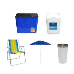 KIT GUARDA-SOL COLORIDO SILVER COATING ALUMÍNIO 2M MOR + COPO TÉRMICO AÇO INOX 473ML BRANCO + CAIXA TÉRMICA 34L AZUL INVICTA + CADEIRA PRAIA ALTA ALUMÍNIO COLORIDA MOR + PORTA GELO 2,5L BRANCO COM ALÇ