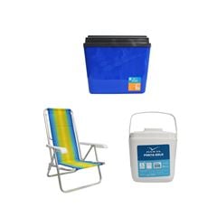 KIT CAIXA TÉRMICA 34L AZUL INVICTA + CADEIRA RECLINÁVEL 8 POSIÇÕES ALUMÍNIO MOR + PORTA GELO 1L BRANCO COM ALÇA INVICTA