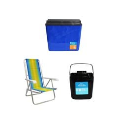 KIT CAIXA TÉRMICA 34L AZUL INVICTA + CADEIRA RECLINÁVEL 8 POSIÇÕES ALUMÍNIO MOR + PORTA GELO 2,5L PRETO COM ALÇA INVICTA