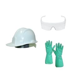 KIT CAPACETE DE SEGURANÇA EPI BRANCO COM CARNEIRA PLASTC + ÓCULOS DE PROTEÇÃO EPI MODELO KAMALEON INCOLOR PLASTC + LUVAS NITRÍLICAS NITRITEX 90 FLOCADA TAMANHO 10 GG PLASTCOR