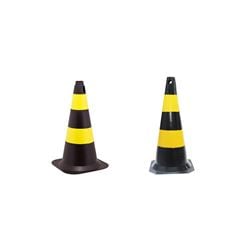 KIT CONE SINALIZADOR 75 CENTÍMETROS PRETO E AMARELO PLASTC + CONE SINALIZADOR 50 CENTÍMETROS PRETO E AMARELO PLASTC