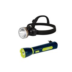 Kit Lanterna Power Led 65 Lumens Recarregável Mor + Lanterna de Cabeça Recarregável 90 Lumens Mor