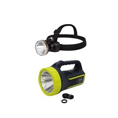 Kit Lanterna Holofote Power Led 265 Lumens Recarregável Mor + Lanterna de Cabeça Recarregável 90 Lumens Mor