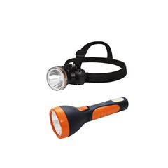 Kit Lanterna Power Led 150 Lumens Recarregável Mor + Lanterna de Cabeça Recarregável 90 Lumens Mor