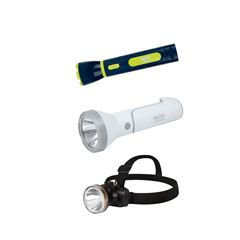 Kit Lanterna Power Led 65 Lumens Recarregável Mor + Lanterna e Luminária 140 Lumens Branca Recarregável Mor + Lanterna de Cabeça Recarregável 90 Lumens Mor