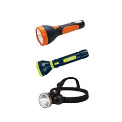 Kit Lanterna Power Led 150 Lumens Recarregável Mor + Lanterna Power Led 250 Lumens Recarregável Mor + Lanterna de Cabeça Recarregável 90 Lumens Mor