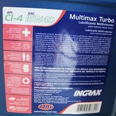 ÓLEO LUBRIFICANTE MULTIVISCOSO MULTIMAX TURBO 15W40 20L INGRAX - UNI